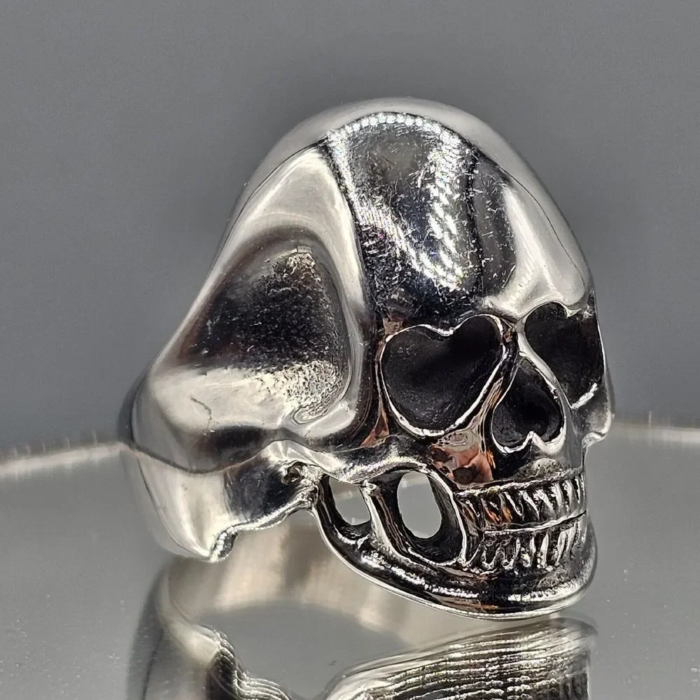 Mens Skull Biker Ring Stainless Steel Gothic Figural Metal Halloween 3D Size 10